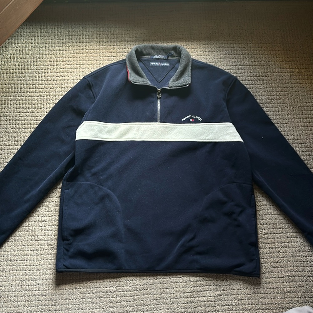 VTG TOMMY HILFIGER Spellout 1/4 Zip Soft Fleece Jacket Men Size L